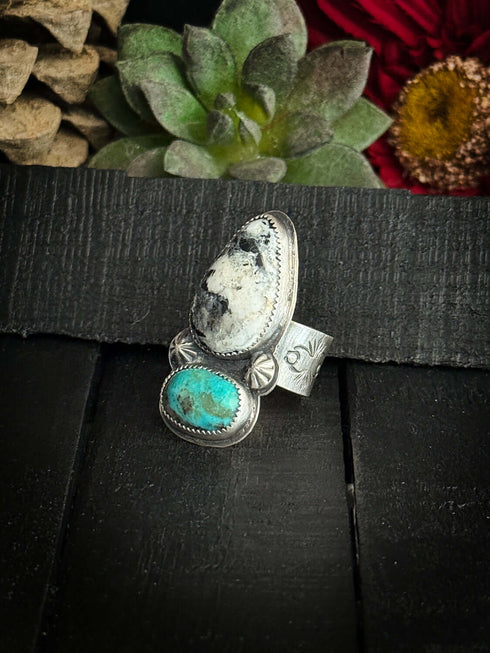 Anillo Duo White Buffalo y Turquesa