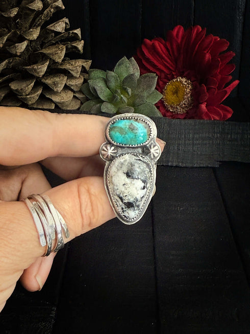 Anillo Duo White Buffalo y Turquesa