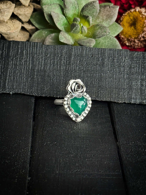 Anillo Corazon Agata Verde