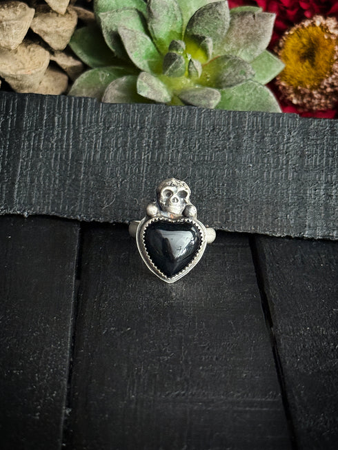 Anillo Skull y Corazon Onix