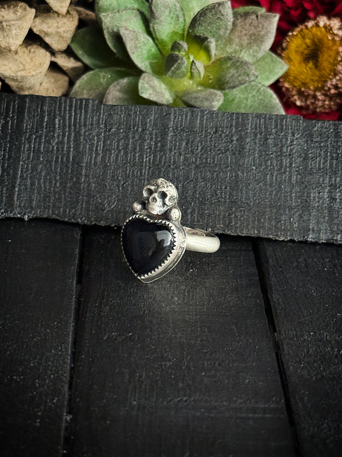 Anillo Skull y Corazon Onix
