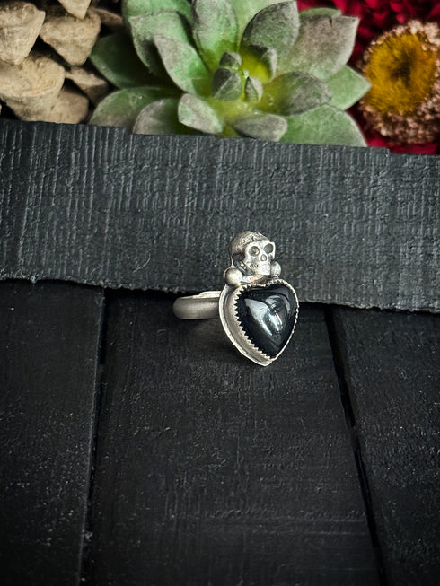 Anillo Skull y Corazon Onix