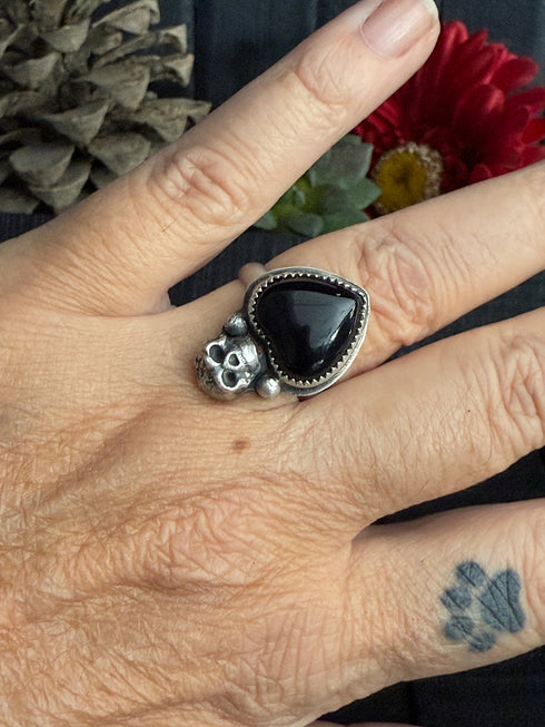 Anillo Skull y Corazon Onix