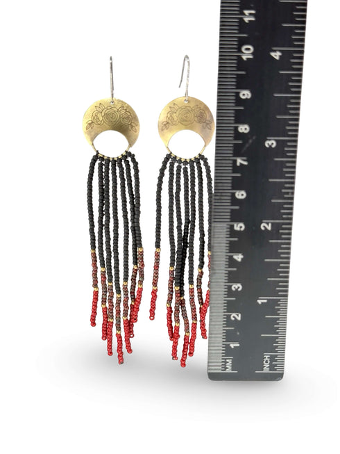 Brass Pink Half Moon Seed Earrings