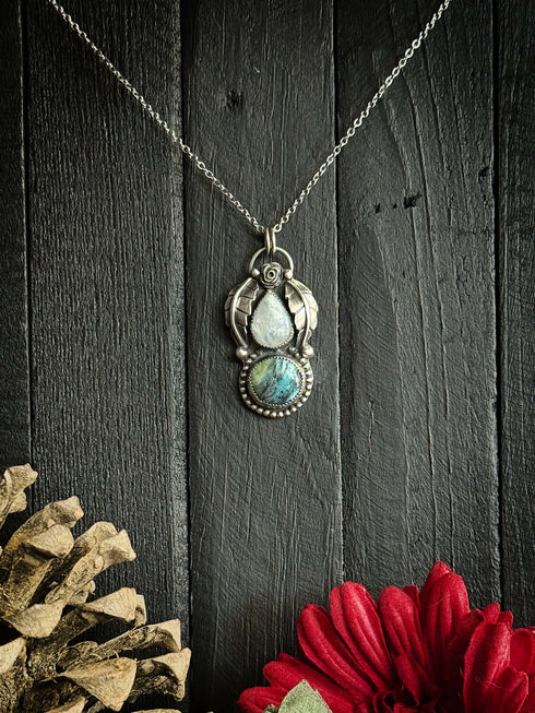 Colgante Duo Blue Opal y Piedra Luna