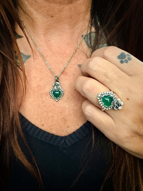 Anillo Corazon Agata Verde