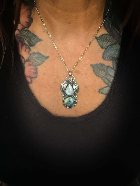 Colgante Duo Blue Opal y Piedra Luna