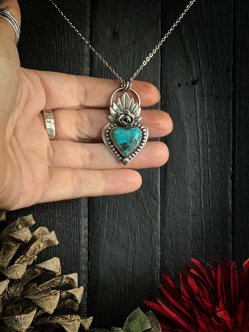 Colgante Corazón Llamas Turquesa