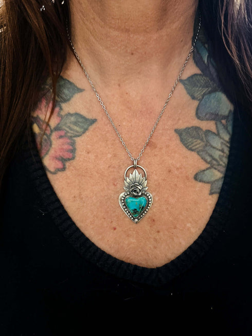 Colgante Corazón Llamas Turquesa