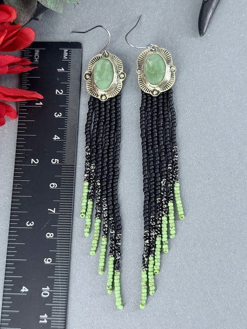 Pendientes Seeds Laton Y Turquesas Verde