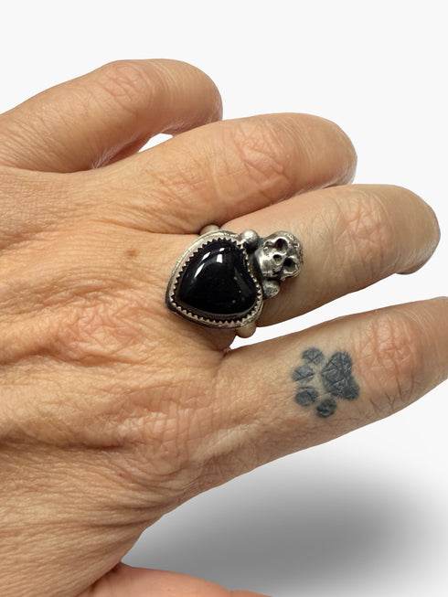 Anillo Skull y Corazon Onix