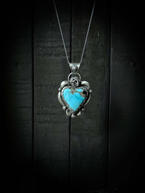 Colgante Corazón Turquesa Kingman con Rosas