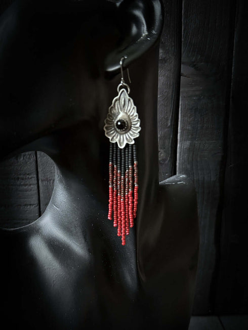 Seeds Silver Concho and Onyx Earrings