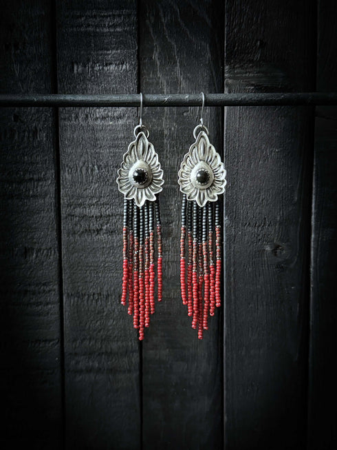 Seeds Silver Concho and Onyx Earrings