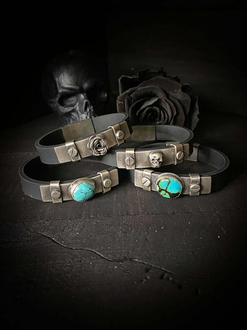 Pulsera Caucho Tornillos y Piedra